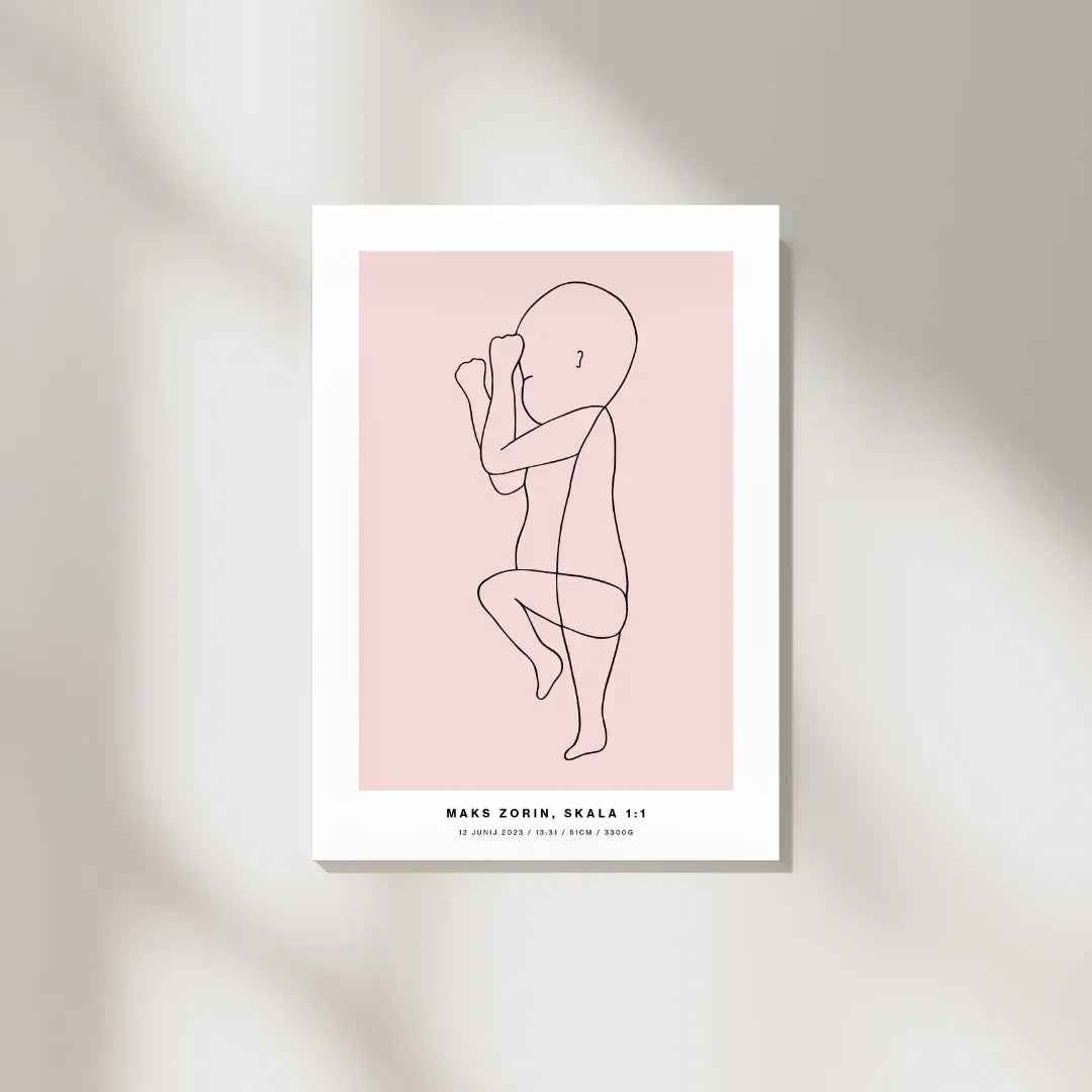The Birth Line Poster – personalizirana ilustracija vašega otroka (1:1) The Birth Line