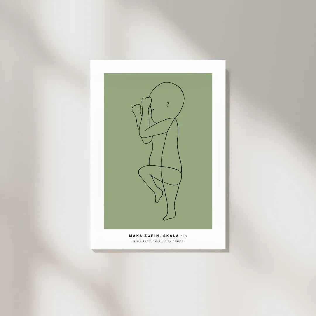 The Birth Line Poster – personalizirana ilustracija vašega otroka (1:1) The Birth Line