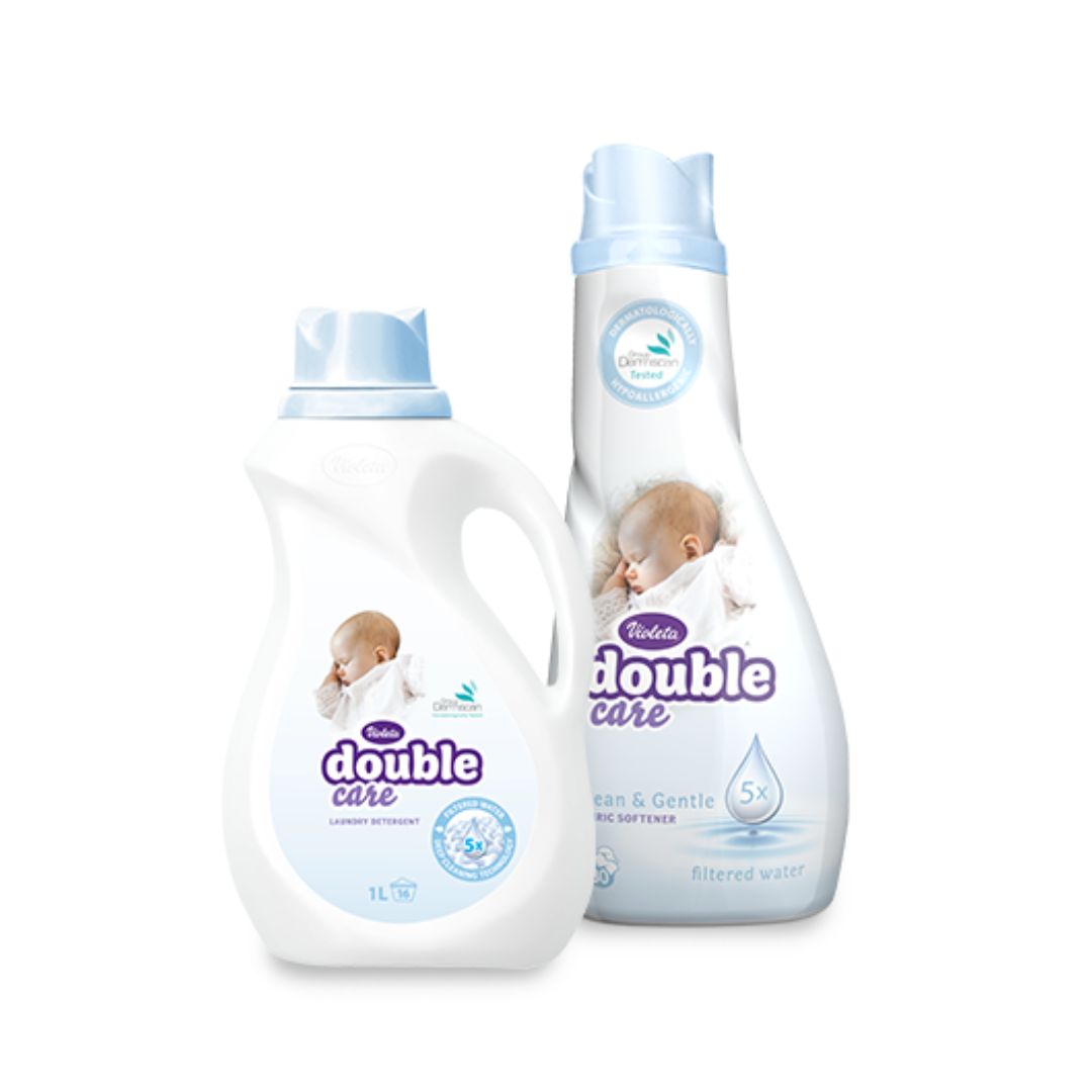 Violeta® Double Care Baby Fabric Softener 900ml + Double Care Baby Laundry Detergent 1000ml
