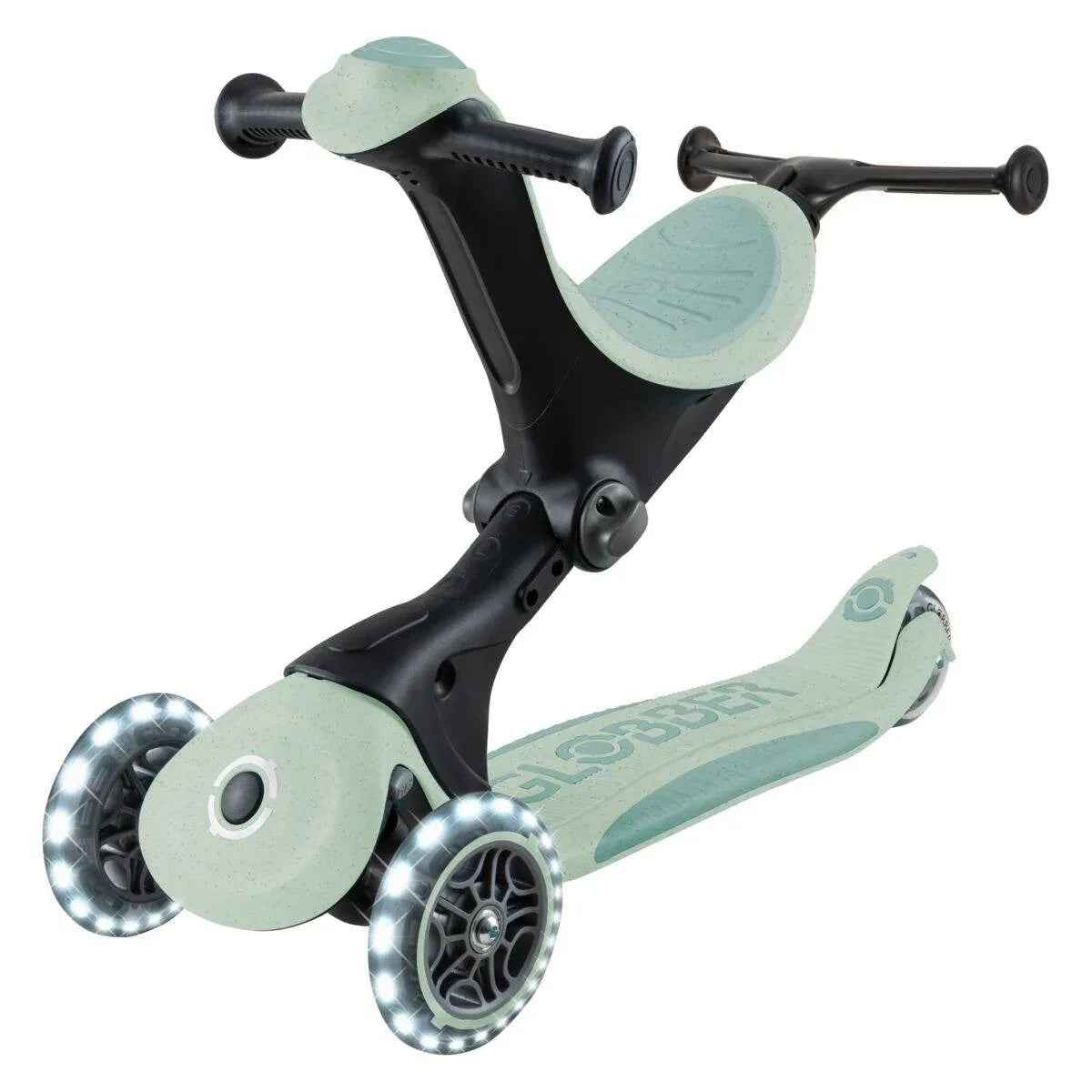 Globber® Zložljivi otroški skiro GO UP deluxe 360° s svetlečimi kolesi Pistacchio Globber