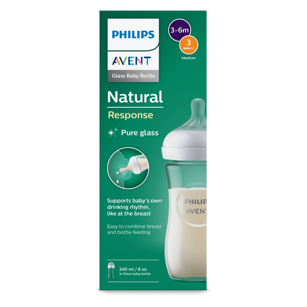 Philips AVENT® Glass baby bottle with teat Natural Response 240ml – slika 4